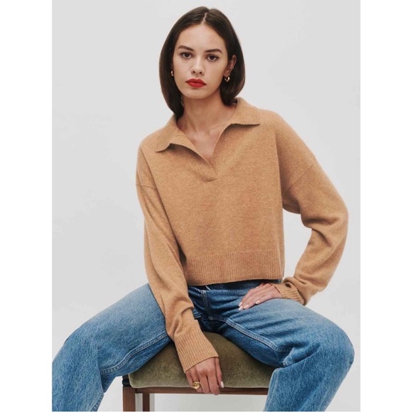 Reformation Sweaters - Reformation Cropped Cashmere Polo Sweater tan Small